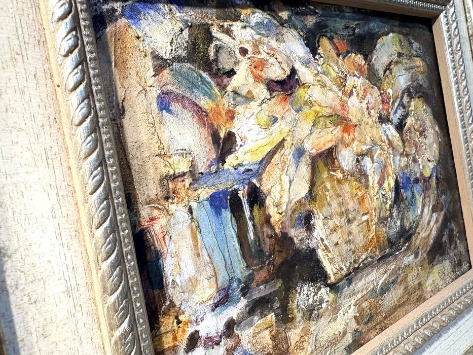 José Mergulhão: Natureza Morta antiga pintura, técnica mista em relevo