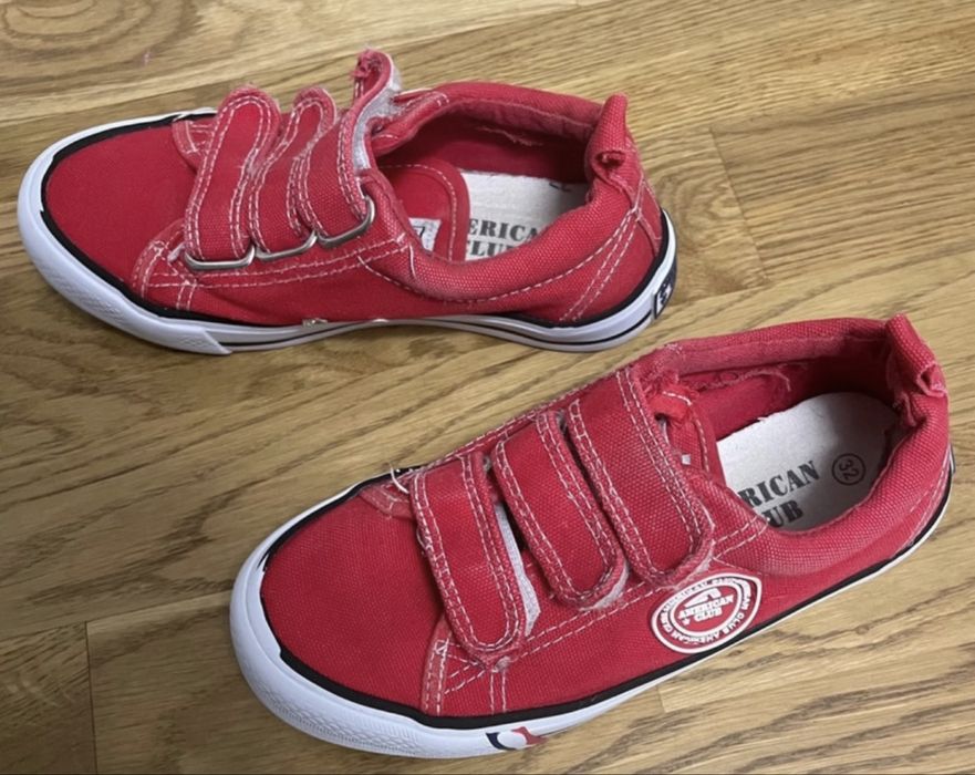 Czerwone trampki dziecięce na rzepy American Club 32