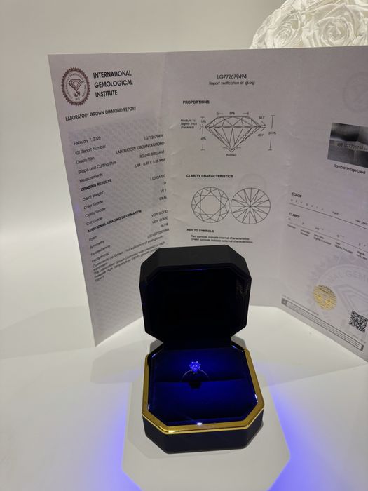 Pierścionek z diamentem 1 ct VS1 D, brylantem, certyfikat IGI