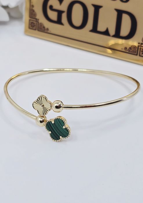 Złota bransoletka bangle z koniczynkami próba 585 14k