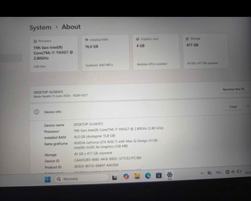 Laptop Razer RZ09-03272W12  Gamingowy