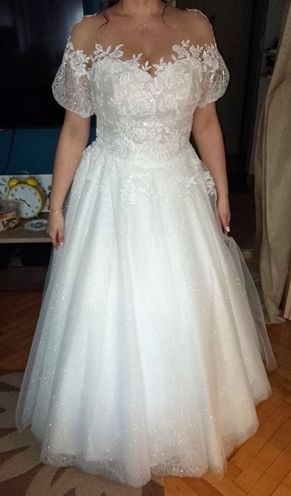 Suknia ślubna brokatowa księżniczka 40-42 XL