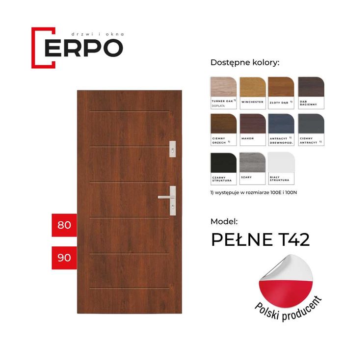 Drzwi wejściowe 80,90 lewe lub prawe ocieplone gr.72mm