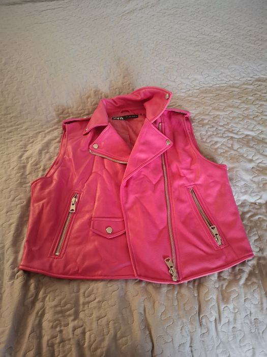 Śliczna elegancka z Różowej skóry kamizelka rozmiar L
