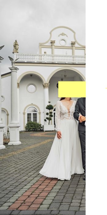 Muślinowa suknia ślubna BOHO z długimi rękawami