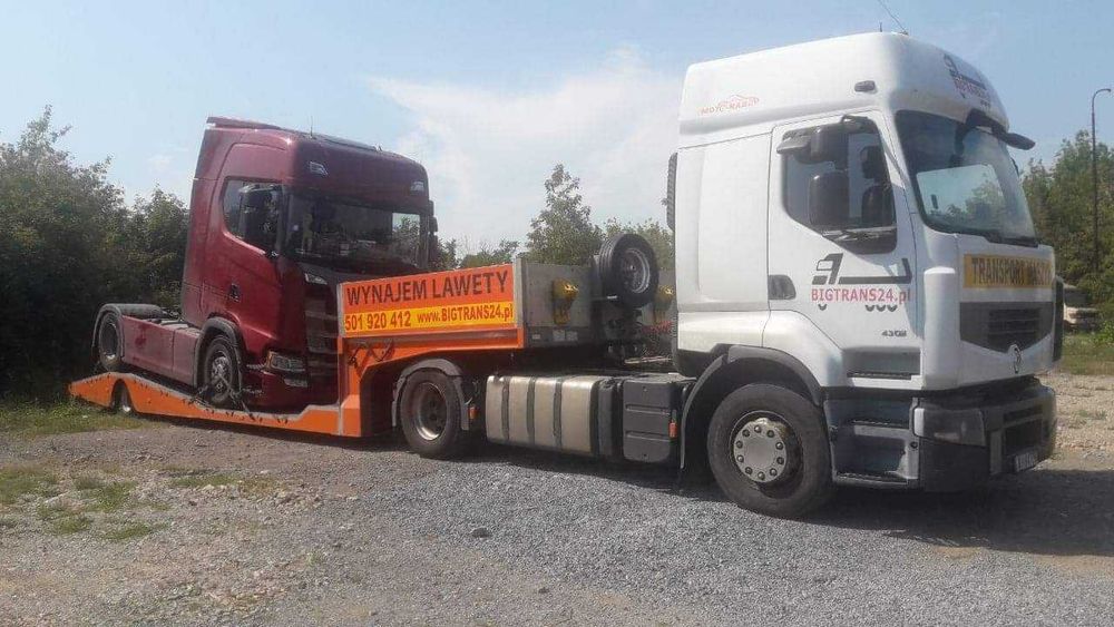 Wynajem naczepy niskopodwoziowej, transport ciągników siodłowych