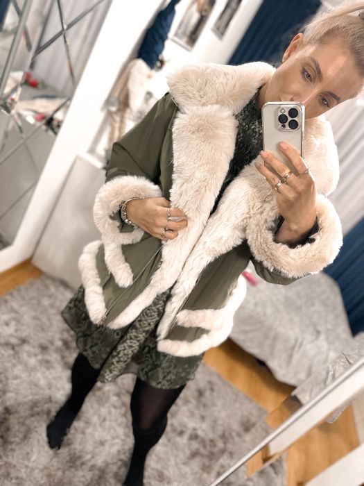 Kurtka zimowa khaki z futerkiem chicaca M/L