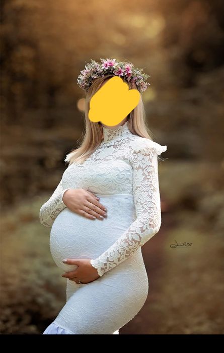 biała sukienka koronkowa do sesji ciążowych