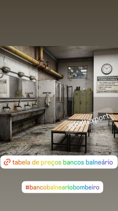 Bancos Balneário Corridos Vestiários com Réguas de Faia