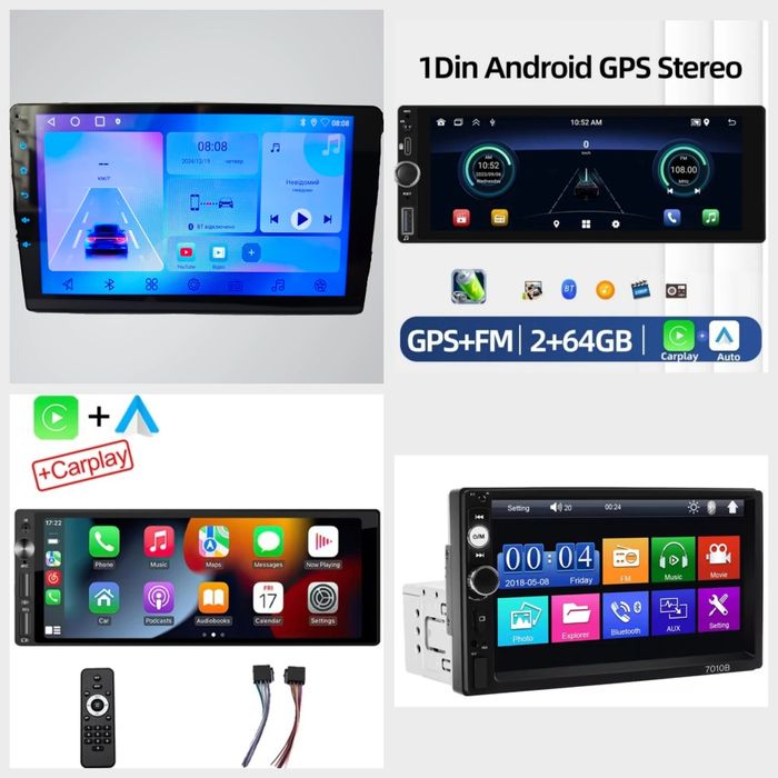 ‼️ 1DIN Android ‼️ магнітола, 4/64 GB, Carplay, Android Auto