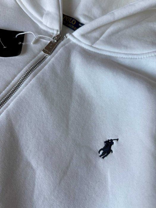 Bluza z kapturem Polo Ralph Lauren, biała, polarowa, zapinana na zamek