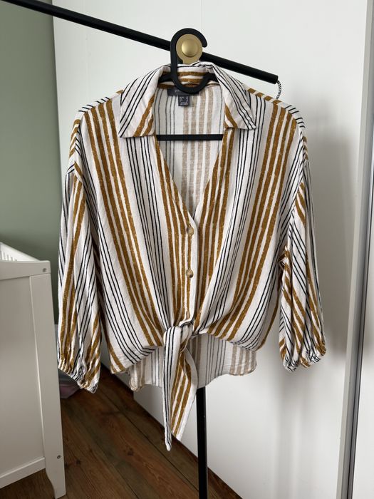 Bluzka 100% wiskoza primark M 38 musztardowa żółta w paski biała