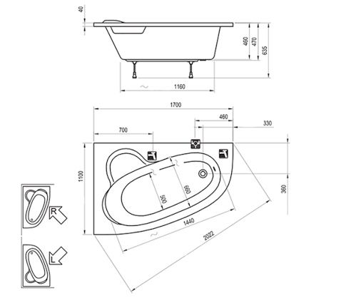 Ванна акрилова Ravak Asymmetric