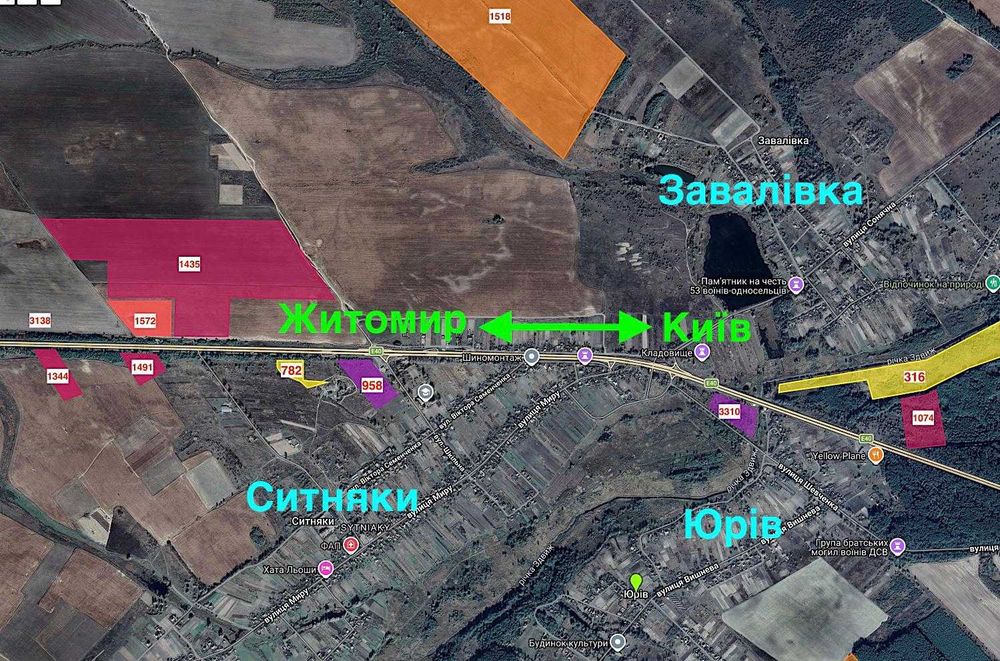 Продаж фасадна земельна ділянка за 30 км від Києва, вздовж траси Київ-Житомир під склад, промку та іншу комерцію.