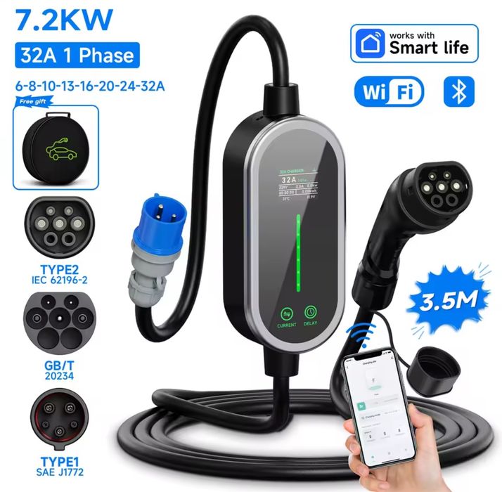 Зарядка для електроавтомобіля Type 2 1 GBT з WiFi заправка