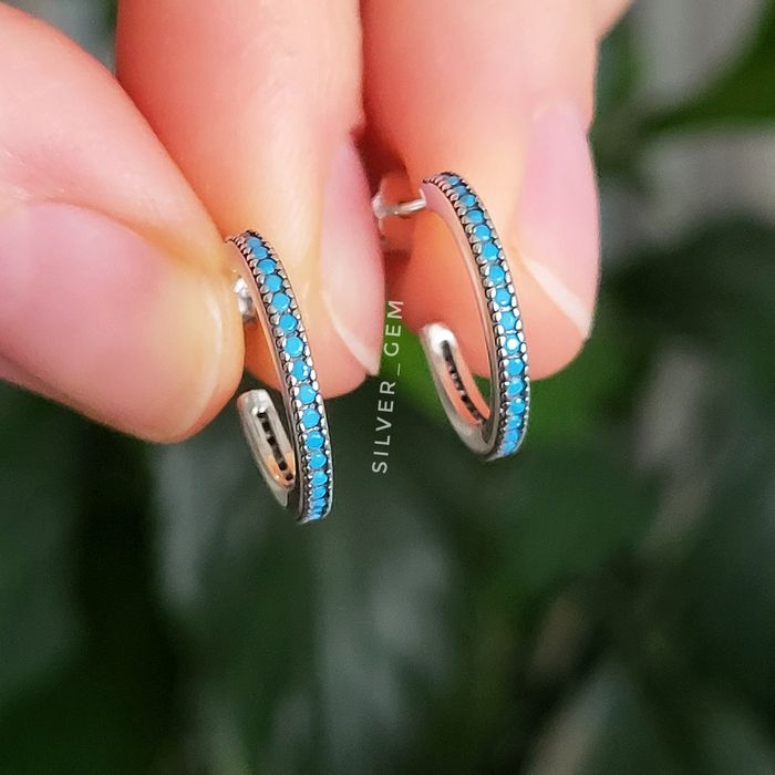 Срібні сережки кільця з бірюзою