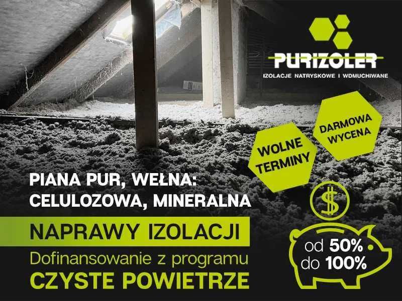 Ocieplenia poddaszy, wełna, celuloza, piana PUR naprawa po kunie