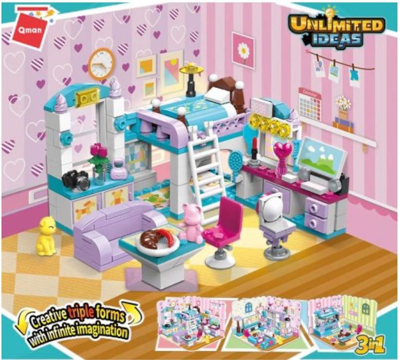 Конструктор Qman 4801 3в1 Кімната для дівчинки, 194 дет.
