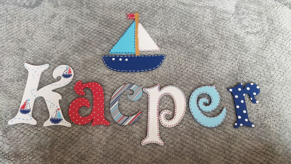 Napis Imię Kacper dekoracja pokoju dziecięcego żaglówka