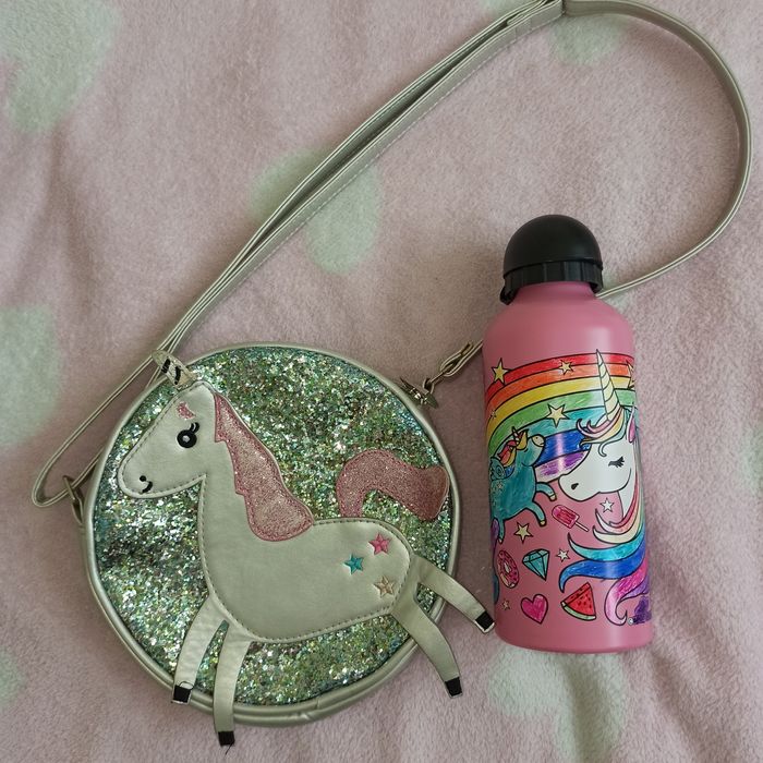 Zestaw. Torebka błyszcząca + Bidon Jednorożec