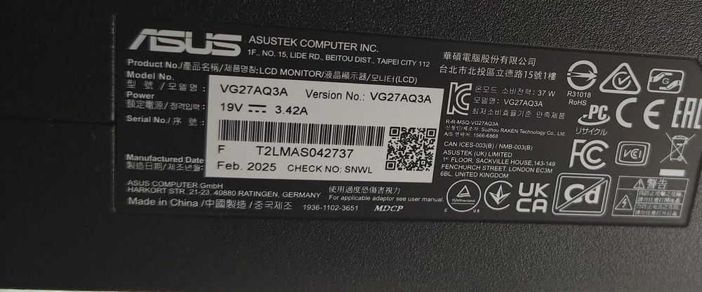Monitor ASUS VG3A 27'