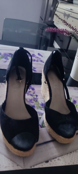 Espadryle czarne na koturnie