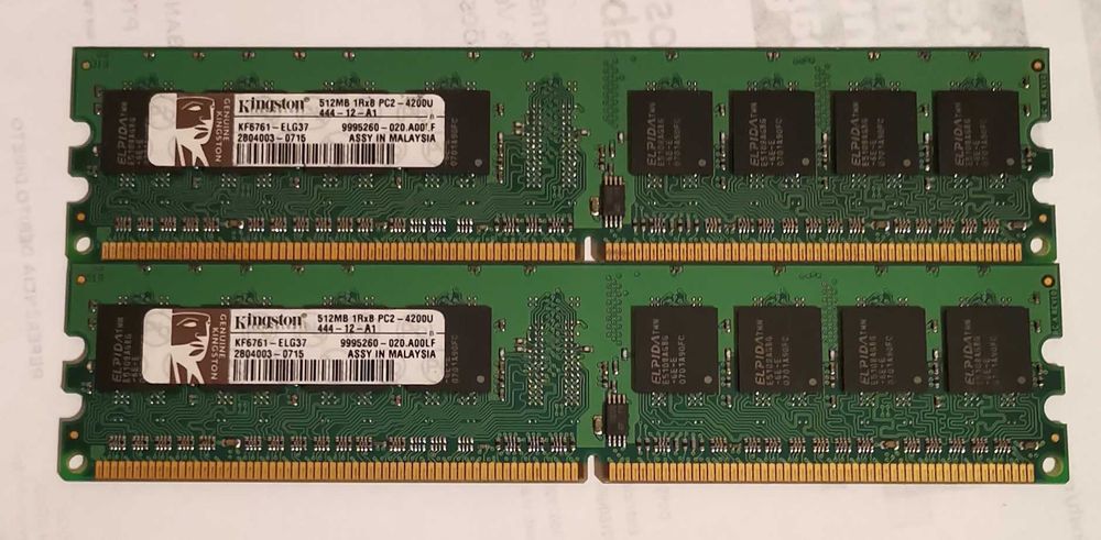 2x Memoria RAM Kingston 512MB PC2 4200U64575344426114120