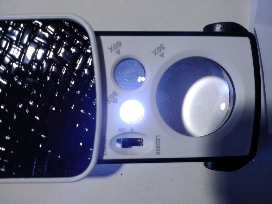Ювелирная лупа с LED подсветкой + УФ увеличение 30х-60х-90х