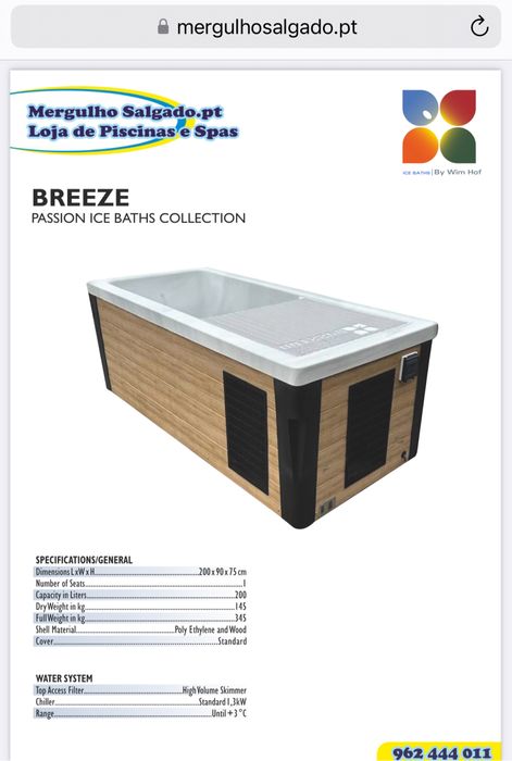 Banheira de Gelo tanque água fria BREEZE ICE BATH - Mergulho Salgado