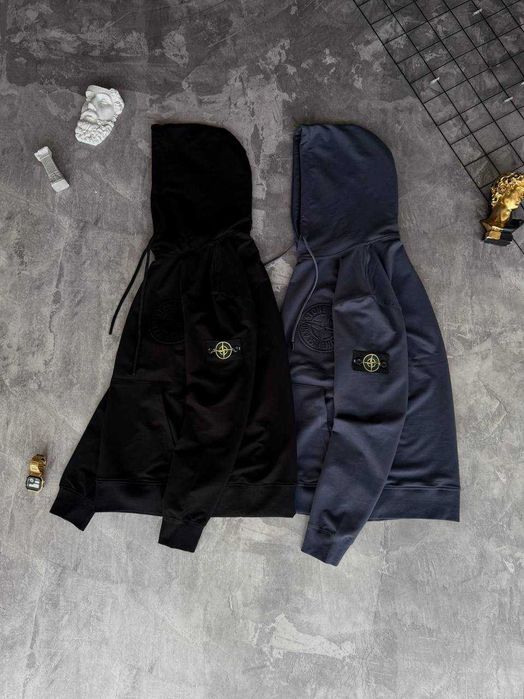 Худі Stone Island з патчем на рукаві, чорне/графіт (M-XXL)