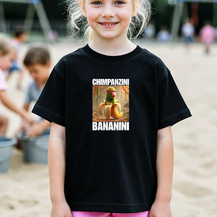 Koszulka dziecięca czarna chimpanzini bananini - Brainrot prezent 140