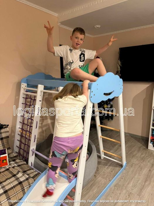Дерев'яний спортивний комплекс для квартири, гірка, гойдалка