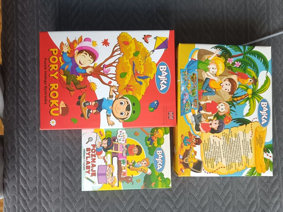 Puzzle, piłka do skakania, koszyk do koszykówki