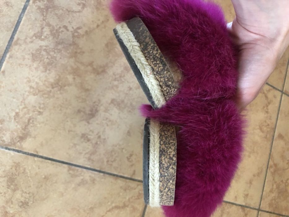 Klapki espadryle futerko naturalne fuksja nowe 39 25,5cm
