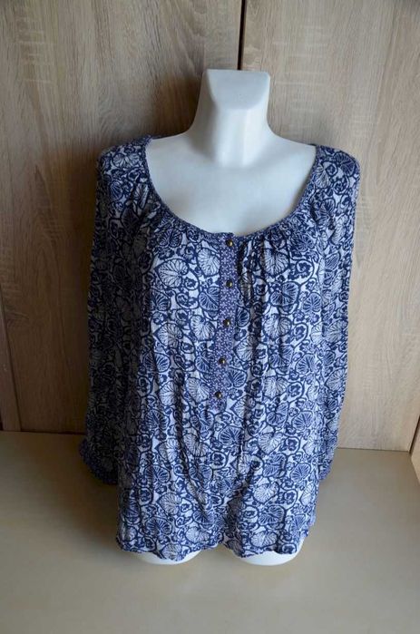 Bluzka niebieska boho z długim rękawem H&M XXL 44