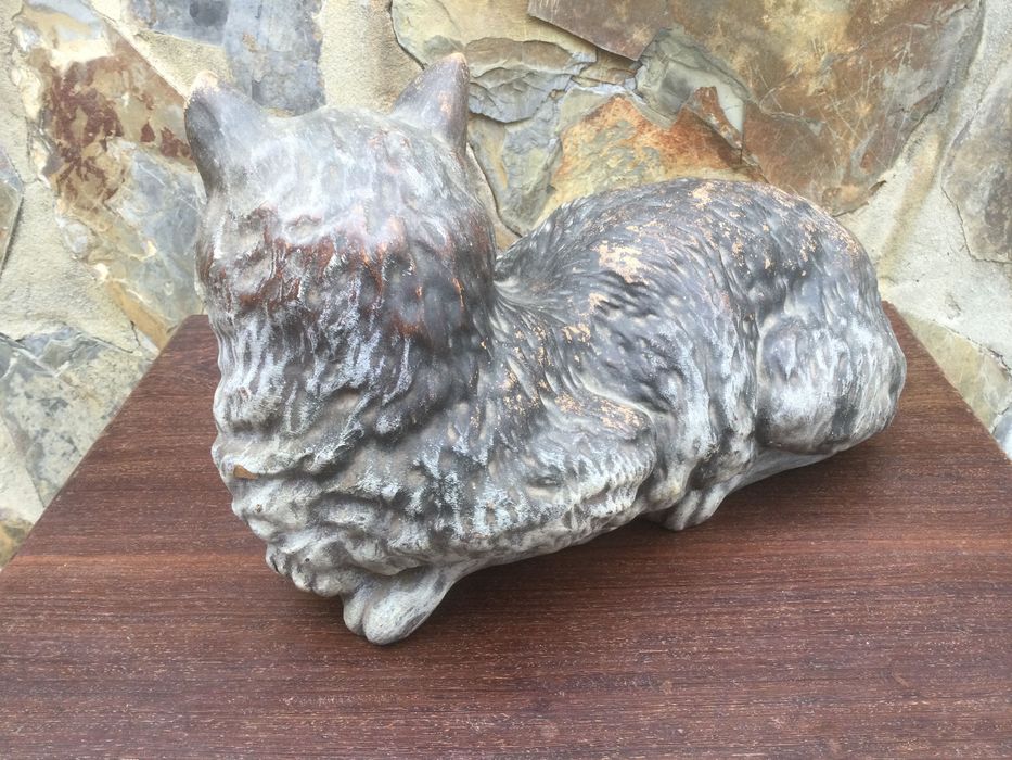 Grande Gato faiança Caldas da Rainha José belo 32 cm Marcado Séc XIX