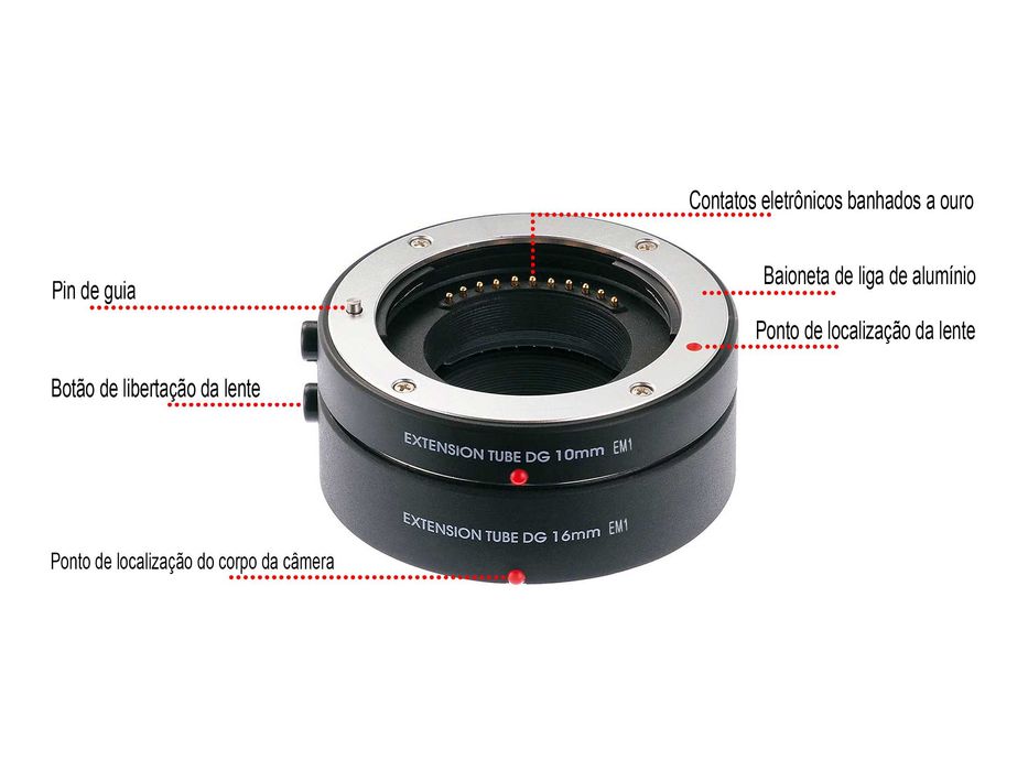 Tubo de extensão DG-EF-M, 10 mm + 16 mm para Canon Série EF-M