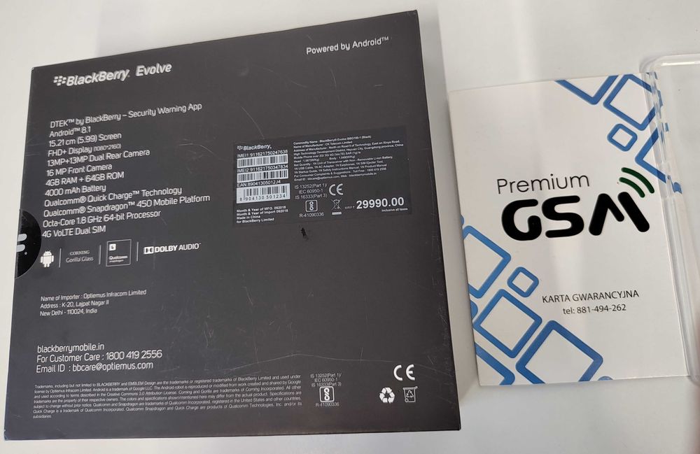 Unikat | BlackBerry Evolve | Oryginalny Komplet | Android | Karta 32GB