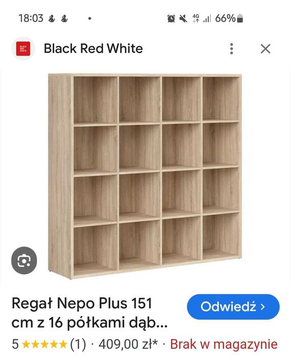 Regał Nepo Plus 151 cm | 16 półek | dąb sonoma | BRW