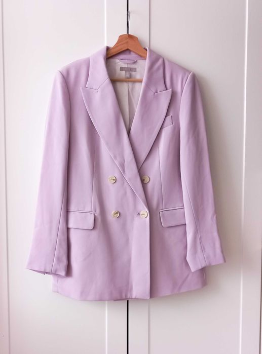 H&M damska marynarka długa dwurzędowa wiosenna fioletowa oversize M