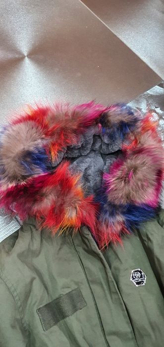 Parka zimowa damska khaki futro naturalne lis jenot kolory premium PP