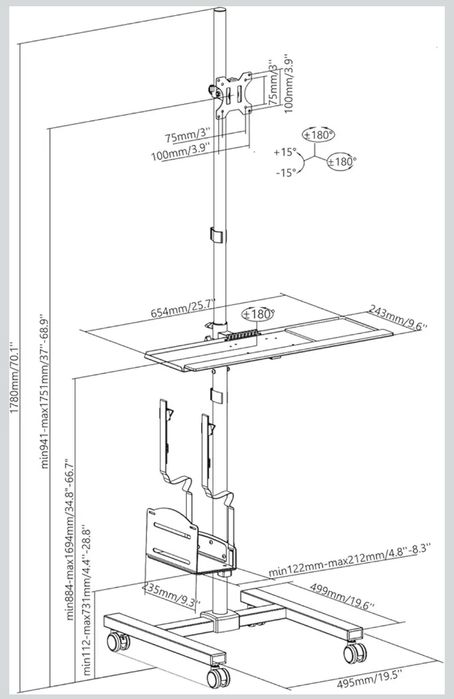 Stojak na komputer, monitor lub telewizor i klawiaturę, na kółkach