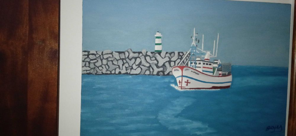 Quadro a óleo porto de abrigo