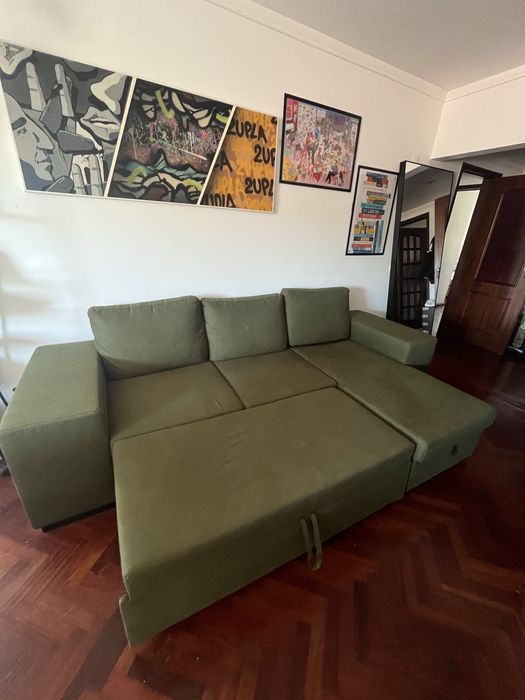 Sofa-cama 3 lugares com chaise longue reversivel GOSLING verde gato preto