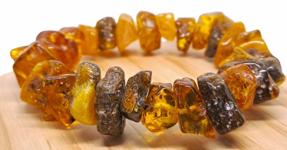 Bransoletka BURSZTYN bałtycki bryłki cytryna koniak zieleń #861