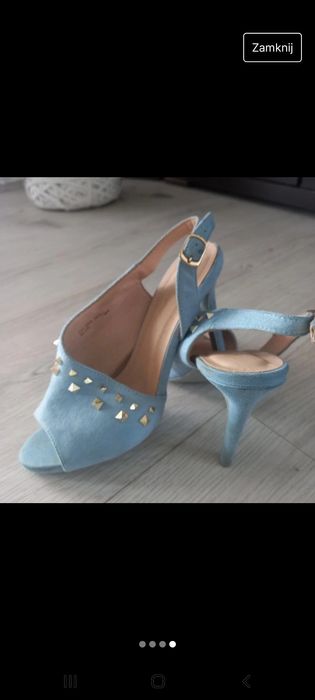 Niejasnoniebieskie sandałki na szpilce 37 obcas 10 cm