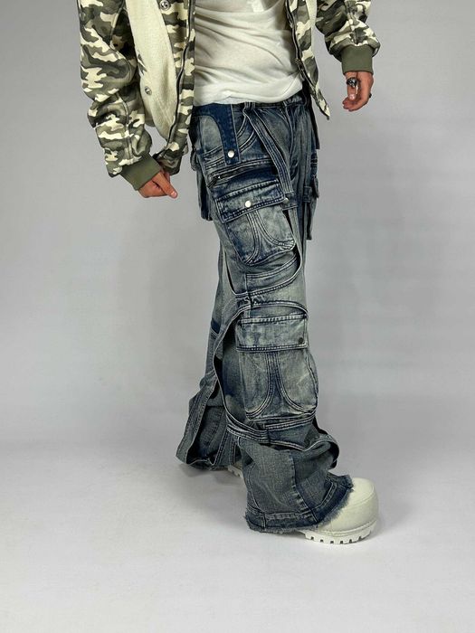 Джинси cargo jeans baggy faded archive opium широкі карго сині джынсы