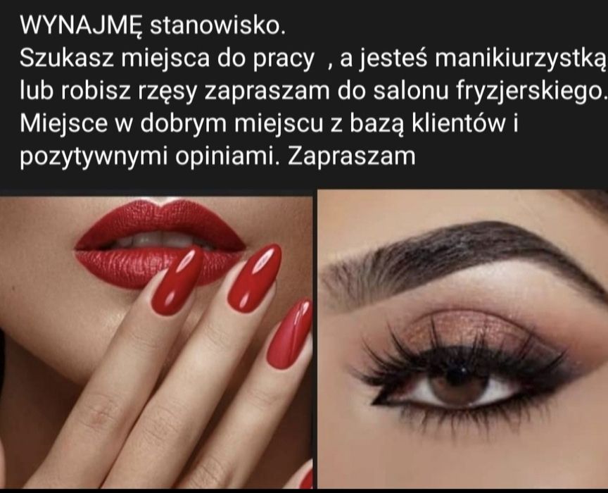 Miejsce wynajmę , stanowisko  dla manikiurzystki , kosmetyczki  , stylistki
