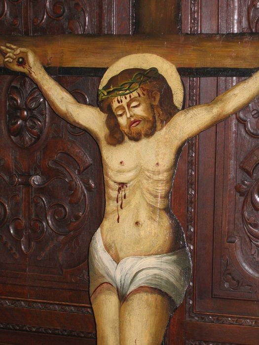 Jezus na krzyżu ,barokowe malarstwo na desce ,