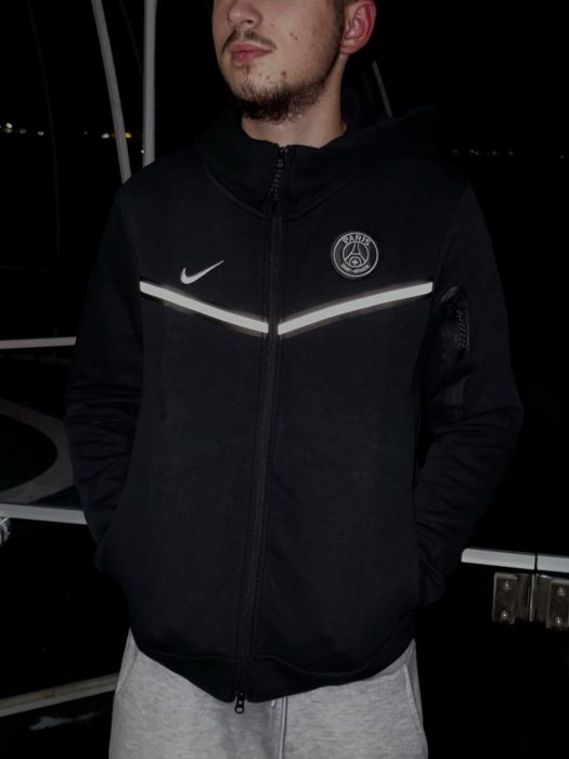 Зіп-худі Nike Tech Fleece PSG мужская Зипка Найк Теч Флис черная